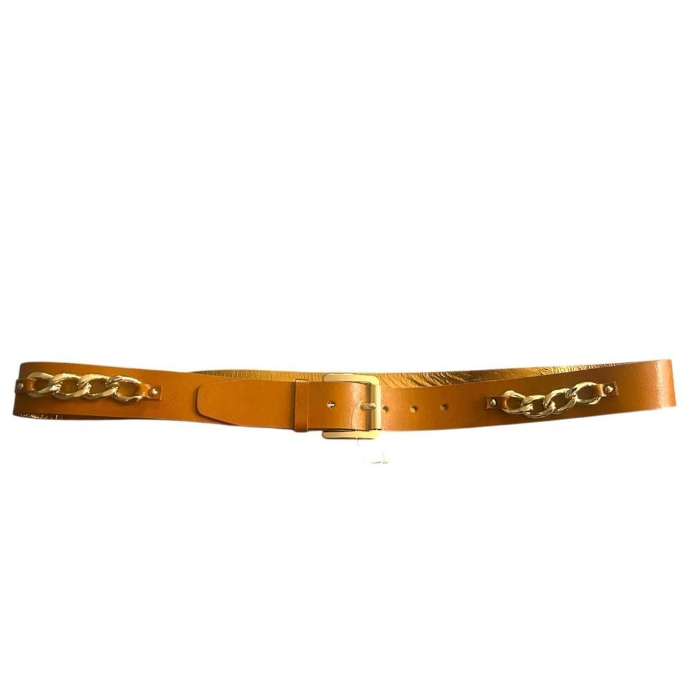 Michael Kors Tan Leather Belt Gold Chain Link Belt Size XL Gold Hardware